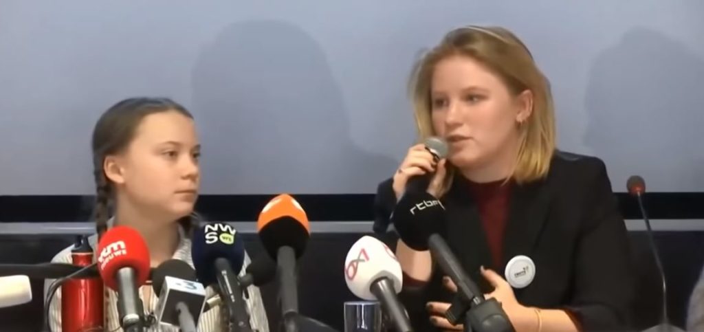 Greta Thunberg en Kyra Gantois op persconferentie klimaatmars