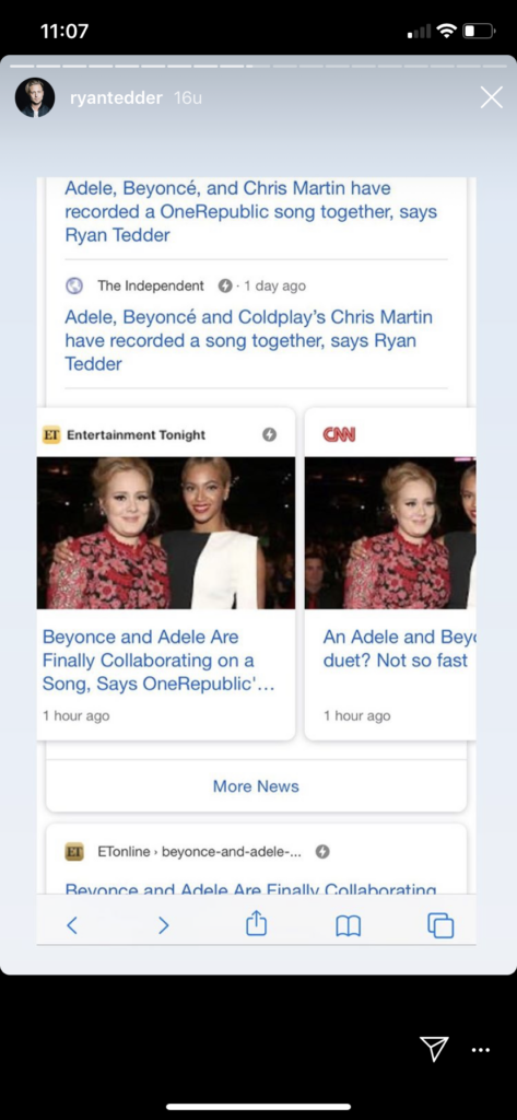 Ryan Tedder geen samenwerking Beyoncé Adele