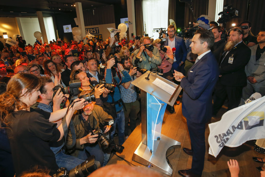 Tom Van Grieken van Vlaams Belang na zijn verkiezingsoverwinning